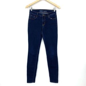 Old Navy Rockstar Mid Rise Dark Wash Skinny Jeans Brown Contrast Stitch Size 2